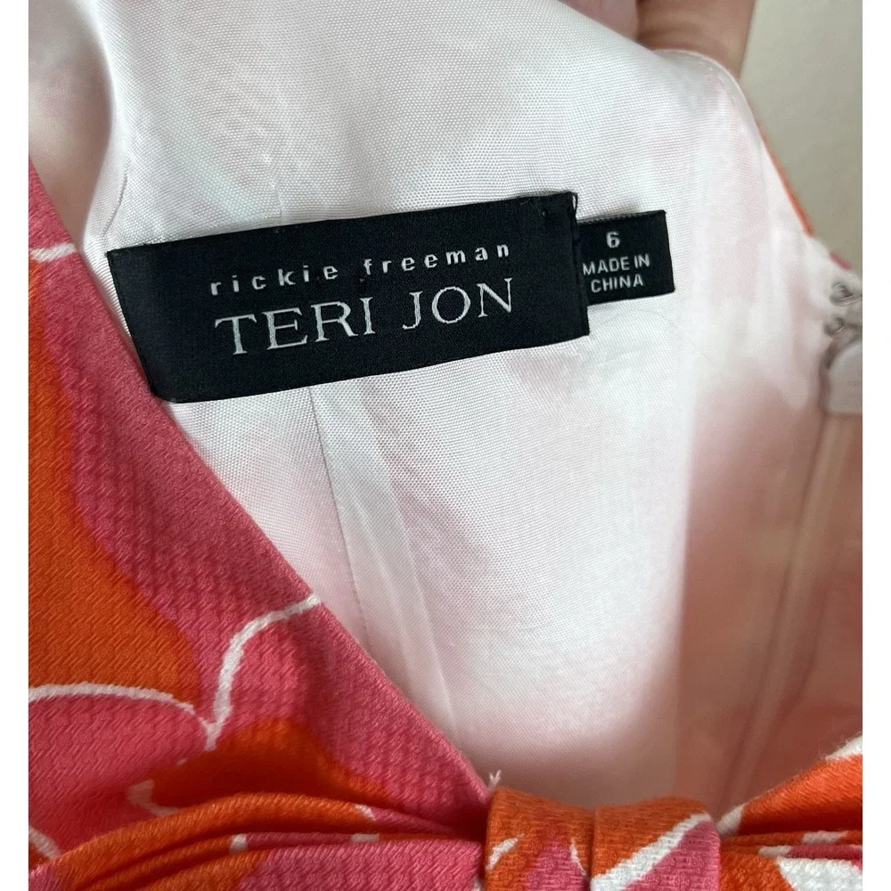Teri Jon For Rickie Freeman Floral Cotton Woven‎ V Neck Knee Length Dress Sz 6